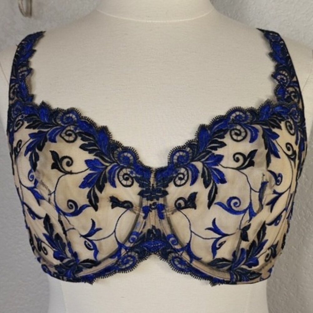 Soma 38DDD Bra Sensuous Lace Unlined Wired Sheer Full Coverage Navy